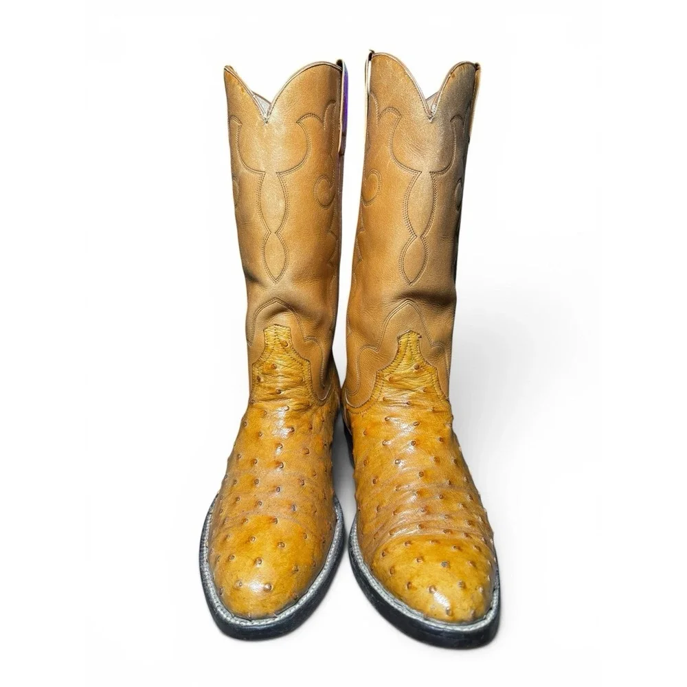 Vintage Custom Handmade Ostrich Quill Leather Western Cowboy Boots- Please Read - Picture 1 of 9